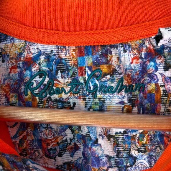 Robert Graham polo shirt men’s size large Orange golf casual cotton - Picture 6 of 10
